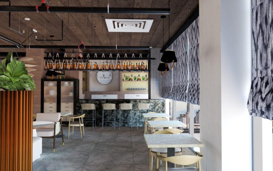 Zona de barra del restaurante Aura